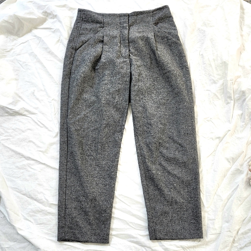 wilfred Wool Cashmere Blended Gray Micro Houndstooth Pants, Women's Size 8
